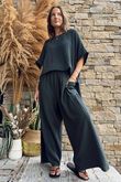 Pure Cotton Santos Keyhole Drape Back Top Charcoal